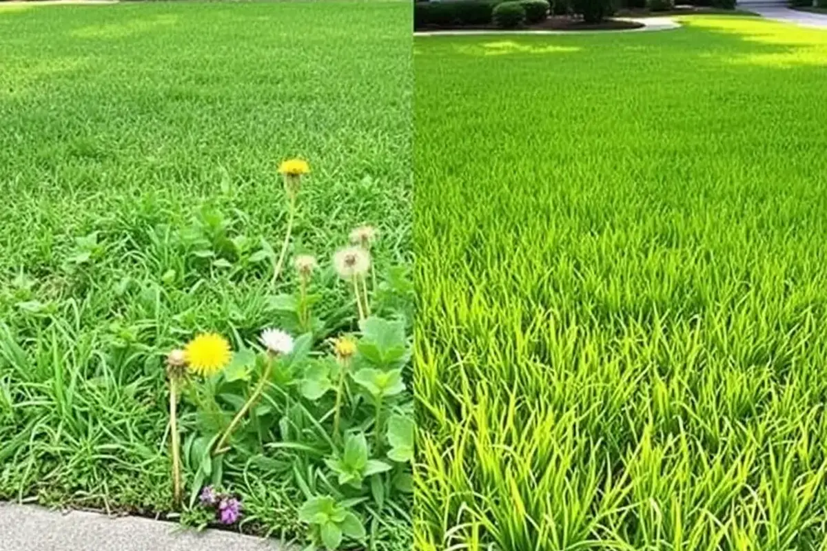 Before and after lawn treatment results