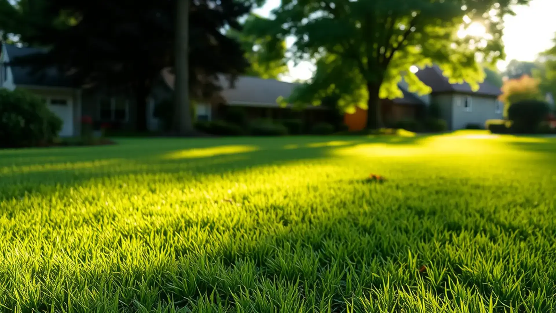 Weed control treatment on lush green lawn