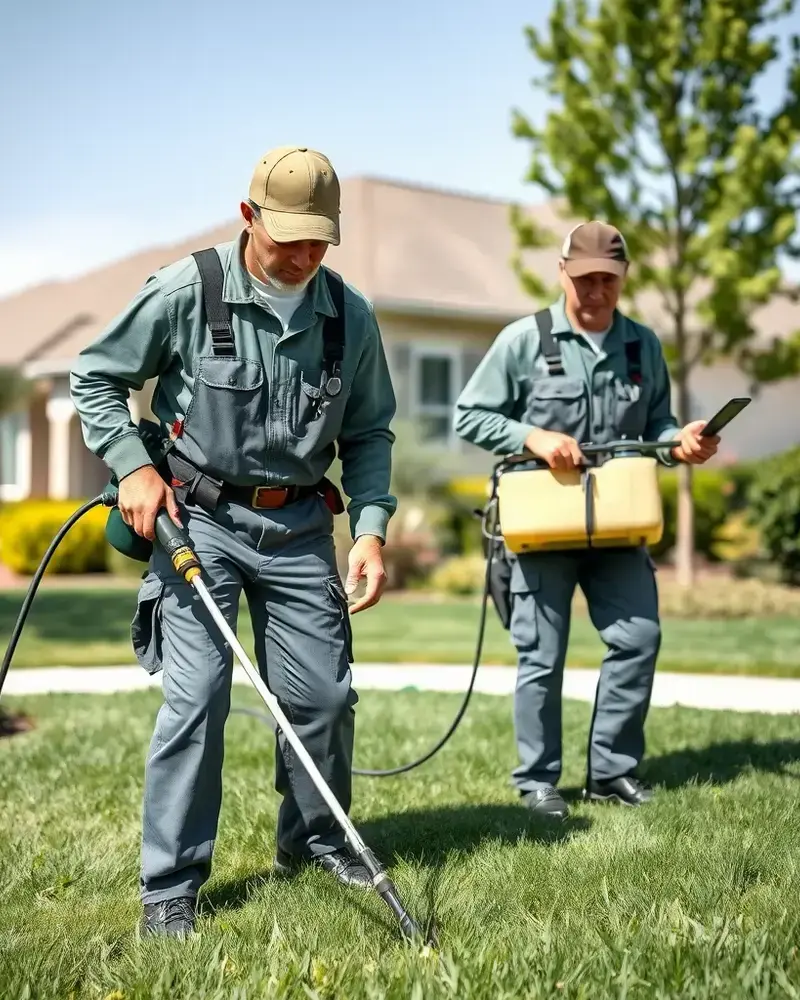 Professional lawn care team at work